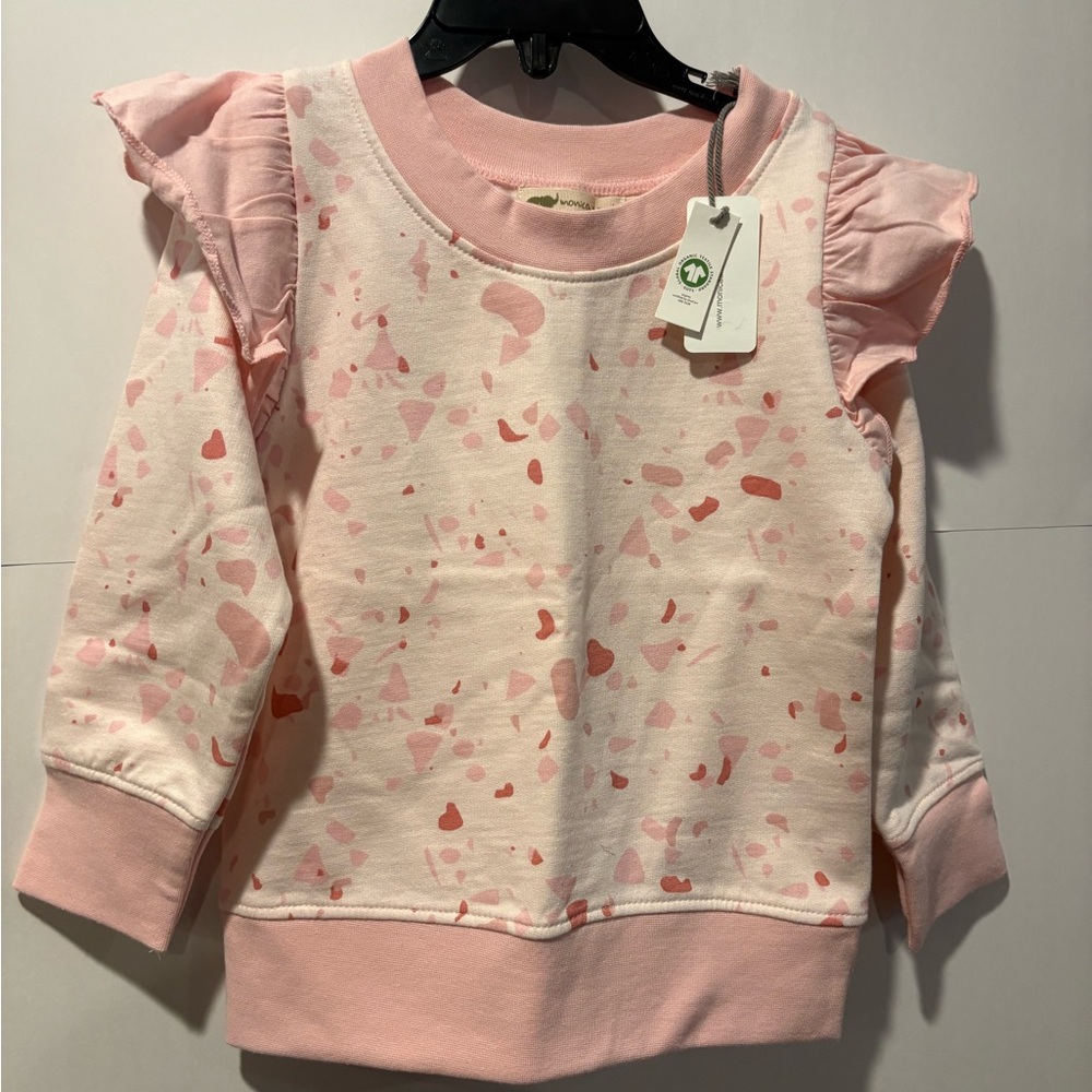 NWT Monica + Andy Pink Paint Splatter print Ruffle Sleeve Kids Top